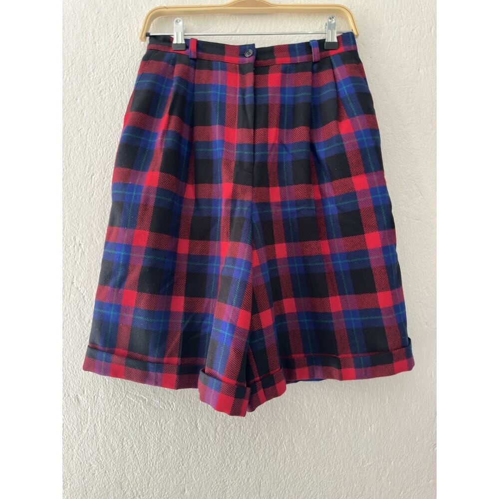 Vintage Talbots Wool Plaid Lined Dress Shorts Women's 8 Preppy Red Blue